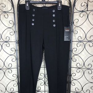 High waisted stretch dress pants with faux buttons